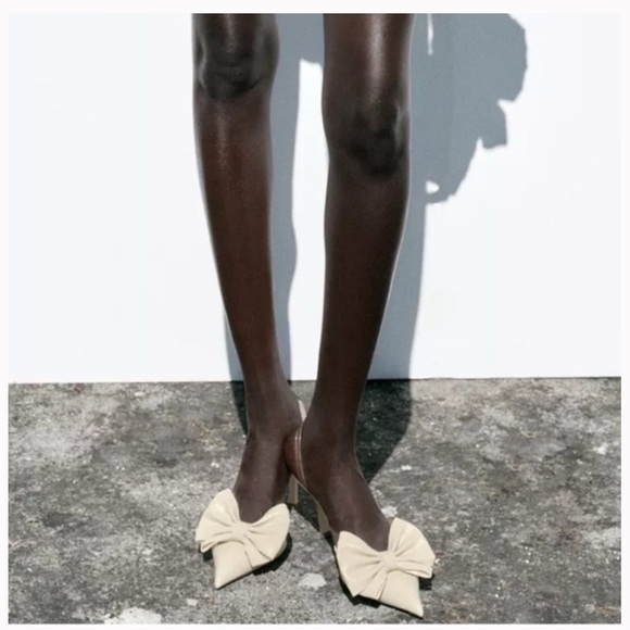 NWT Zara Woman Cream White Slingback Bow Heels Shoes Size 6,5 and 8. - Picture 5 of 9